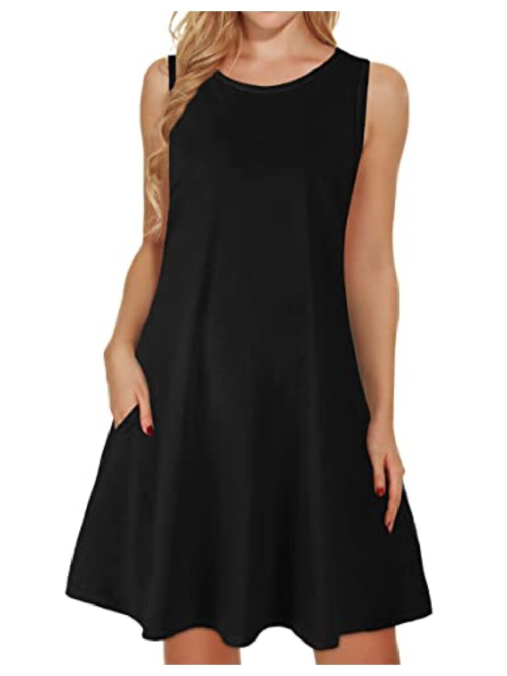 Women's Casual Sleeveless Cotton Blend Swing Dress with Pockets